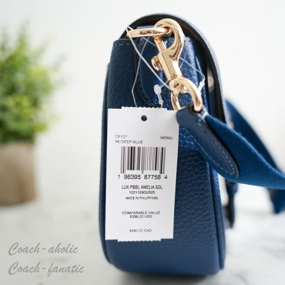 NWT Coach CP107 Amelia Saddle Bag Shoulder Bag Crossbody in Gold/Deep Blue - Picture 3 of 11